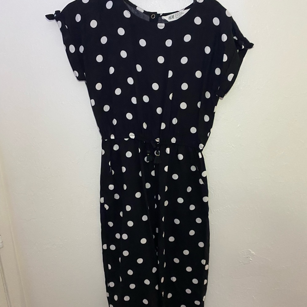 H&M jumpsuit, black with white polka dots
